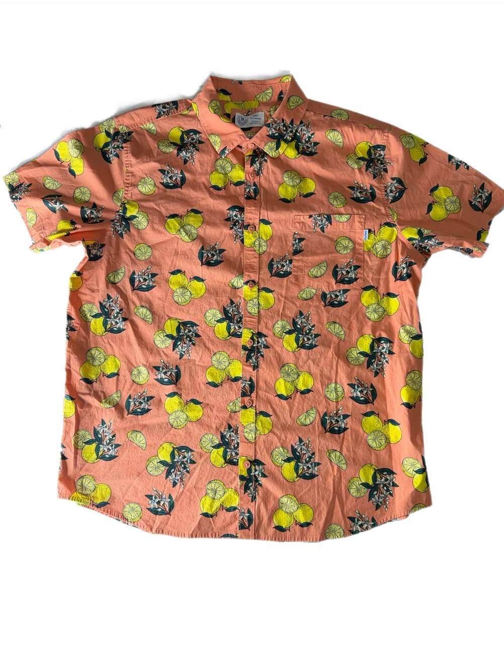 Hurley Men's Lemon Print Short Sleeve Button Down Shirt Size XXL